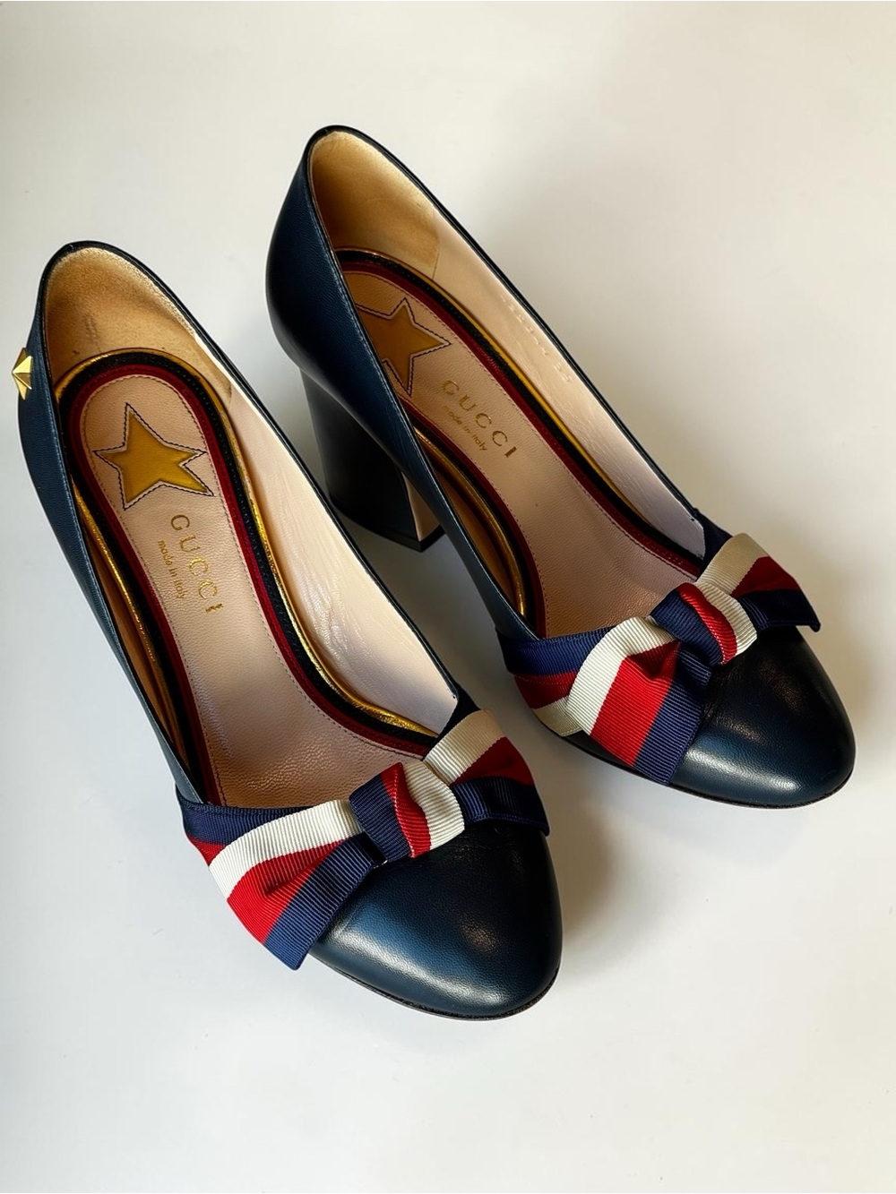 Gucci Oxford Blue Leather Web Bow Aline pump - Picture 6 of 8